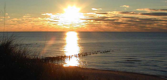 Sunset at the mouth of the old Kalamazoo River channel.